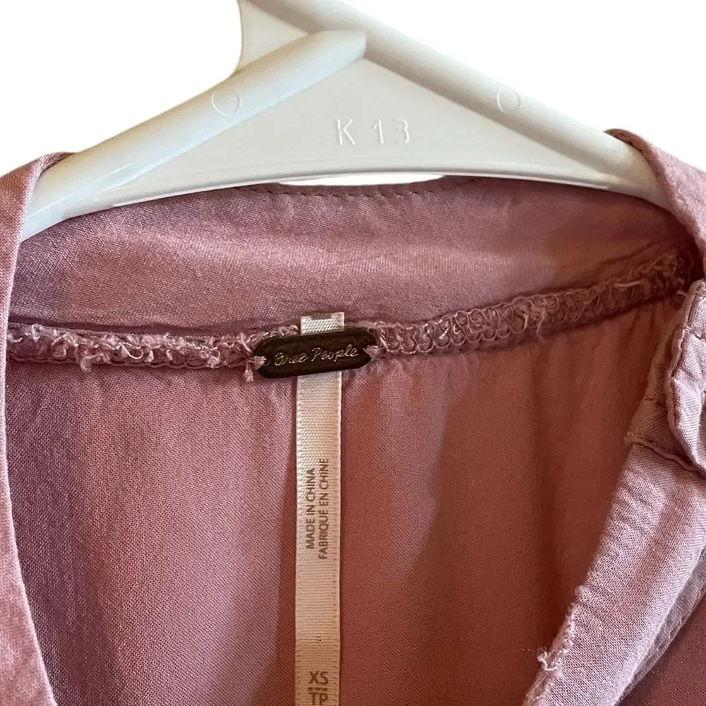 Free People Sweetest Thing Pink Lace Sleeve Thermal Top Size XS